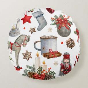 Watercolor christmas decoration pattern round pillow