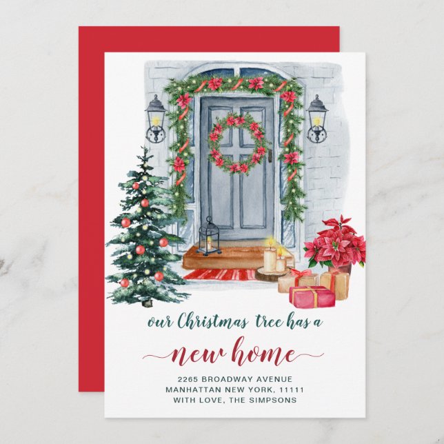 Watercolor Christmas Door Moving Announcement (Front/Back)