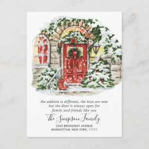 Watercolor Christmas Door  Moving Announcement Pos Postcard