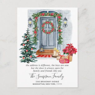 Watercolor Christmas Door Moving Announcement Postcard