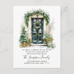 Watercolor Christmas Door  Moving Announcement Postcard