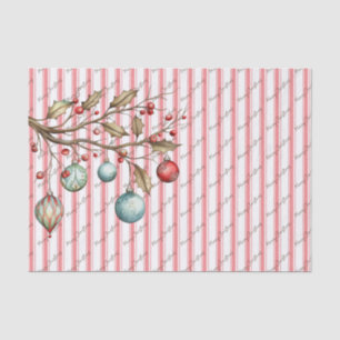 Watercolor Christmas Elegant Script Pink Stripes Tissue Paper