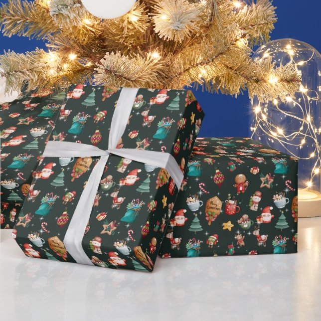 Watercolor Christmas Elements Wrapping Paper (Holidays)