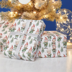 Watercolor Christmas elf tiled  Wrapping Paper
