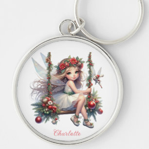 Watercolor Christmas Fairy   Custom Name  Keychain
