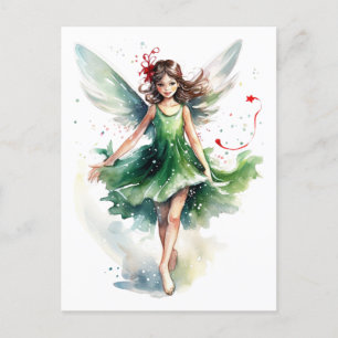 Watercolor Christmas Fairy Postcard