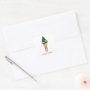 Watercolor Christmas Fashion Girl Square Sticker