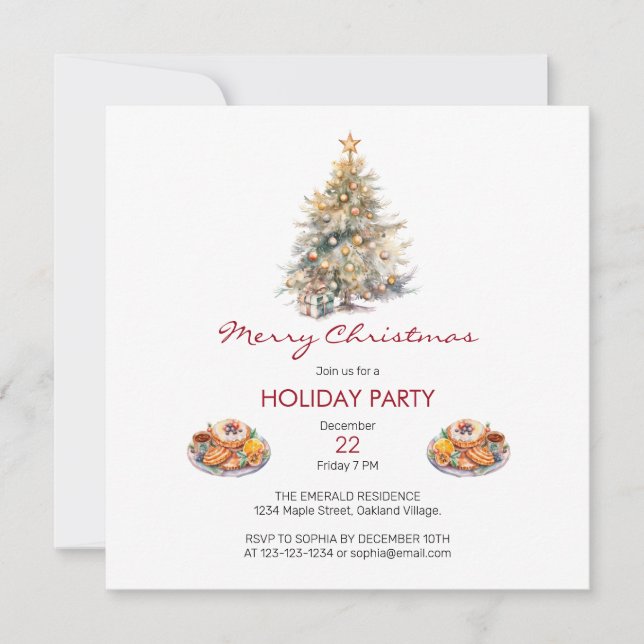 Watercolor Christmas Feast  Invitation (Front)