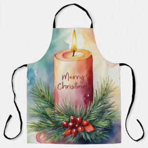 Watercolor Christmas Festive Candle Illustration Apron