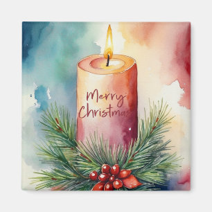 Watercolor Christmas Festive Candle Illustration  Magnet