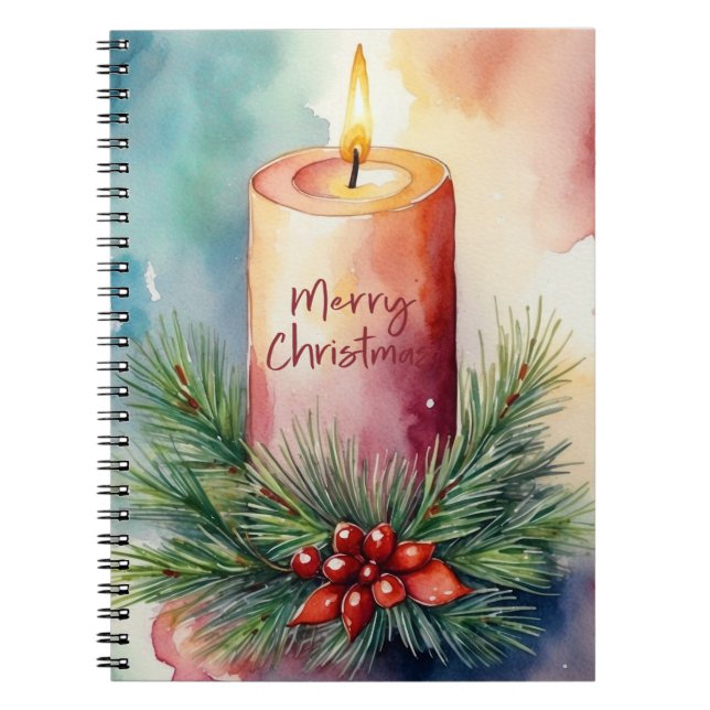 Watercolor Christmas Festive Candle Illustration  Notebook (Front)