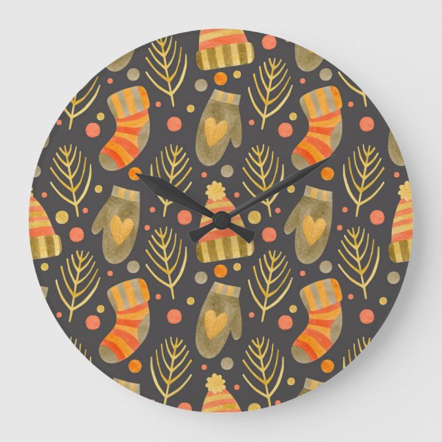 Watercolor Christmas: Festive Seamless Pattern. Large Clock (Front)