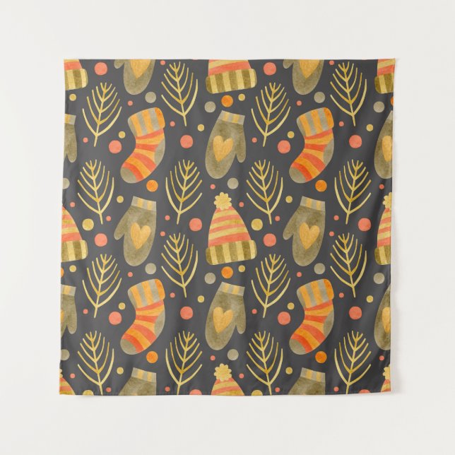 Watercolor Christmas: Festive Seamless Pattern. Tapestry (Front)