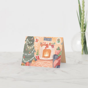 Watercolor Christmas Fireplace Card