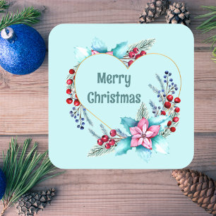 Watercolor Christmas Floral Botanical Holiday Square Sticker