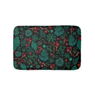Watercolor Christmas Floral Pattern   Bath Mat