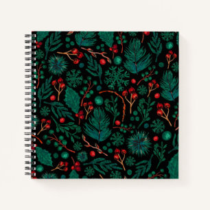 Watercolor Christmas Floral Pattern Notebook
