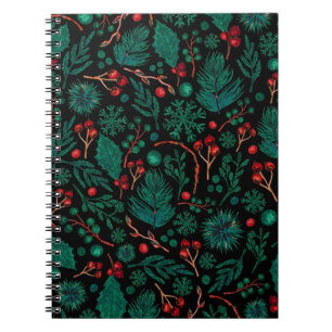 Watercolor Christmas Floral Pattern   Notebook