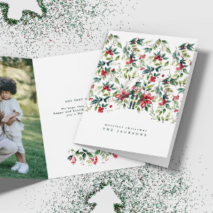 Watercolor Christmas Florals Nutcracker Photo Holiday Card