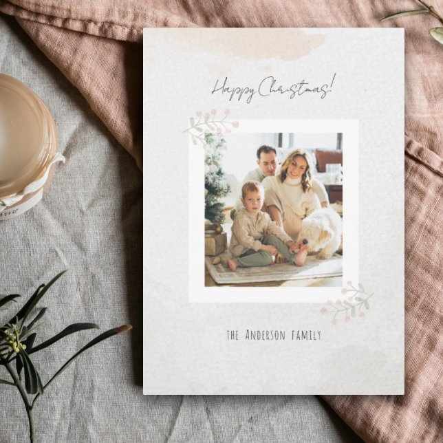 Watercolor Christmas Flower Dainty Personalized  Holiday Card (Creator Uploaded)