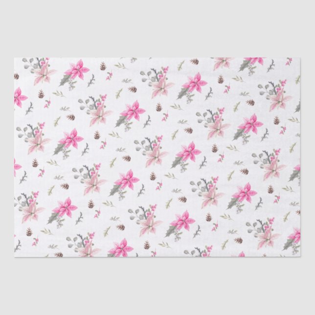 Watercolor Christmas Flowers and Greenery Tissue Paper (Front)