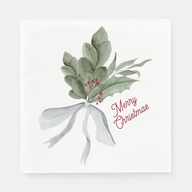 Watercolor Christmas Foliage Napkin (Front)