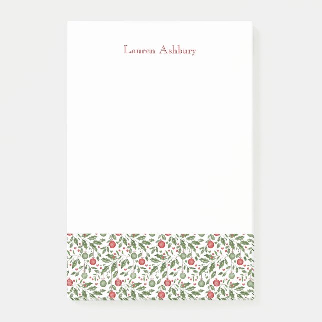 Watercolor Christmas Foliage Post-It Notes (Front)