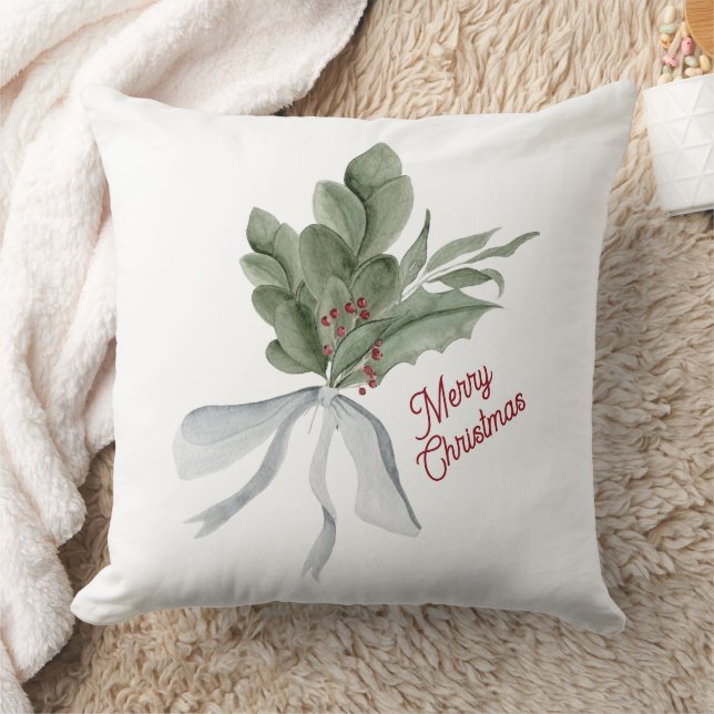Watercolor Christmas Foliage Throw Pillow (Blanket)
