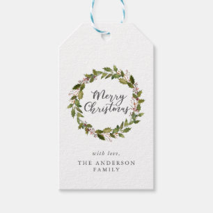 Watercolor Christmas Foliage Wreath Gift Tag