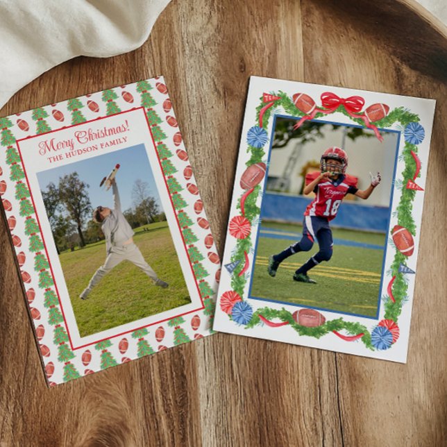 Watercolor Christmas Football Garland Photo Holiday Card (Creator Uploaded)