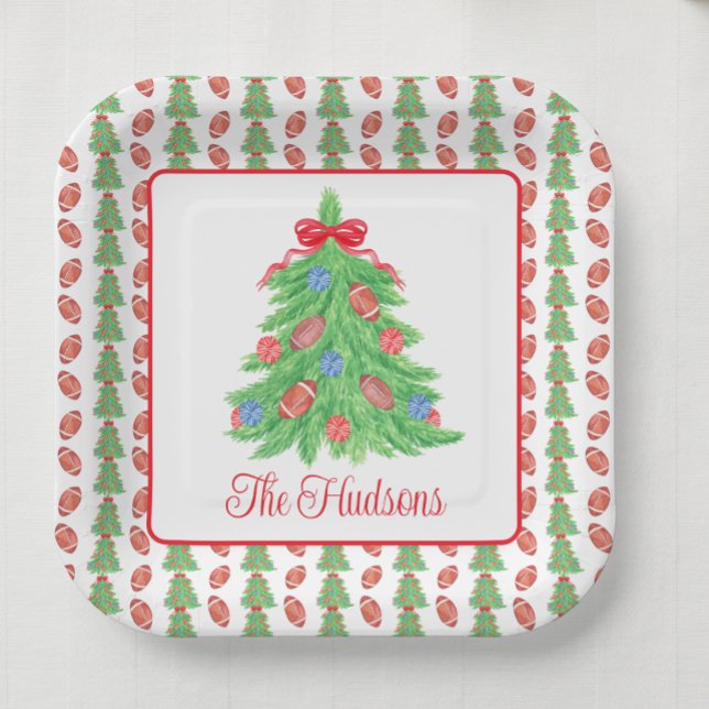 Watercolor Christmas Football Tree Gift Paper Plate (Creator Uploaded)