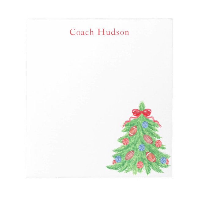 Watercolor Christmas Football Tree Notepad (Front)