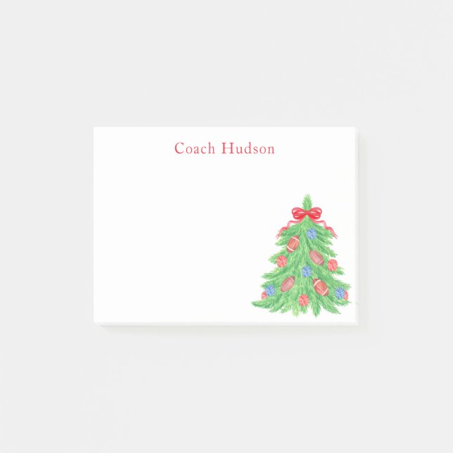 Watercolor Christmas Football Tree Post-it Notes (Front)