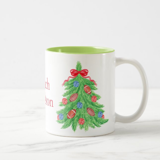 Watercolor Christmas Football Tree Two-Tone Coffee Mug (Right)
