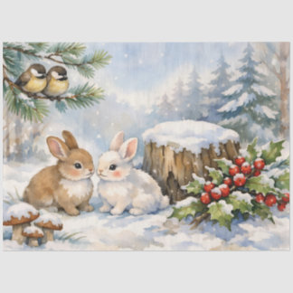 Watercolor Christmas Forest Birds and Bunnies Tissue Paper