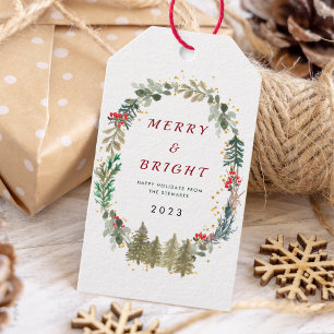 Watercolor Christmas Forest Merry and Bright Gift Tags