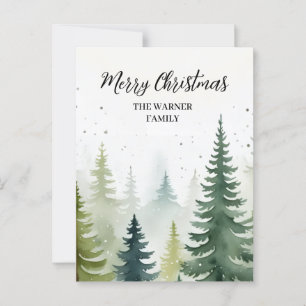 Watercolor Christmas Forest Trees Snowy Winter Postcard