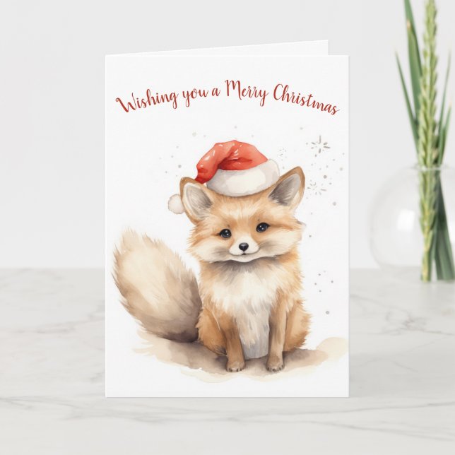 Watercolor Christmas Fox  Holiday Card (Front)