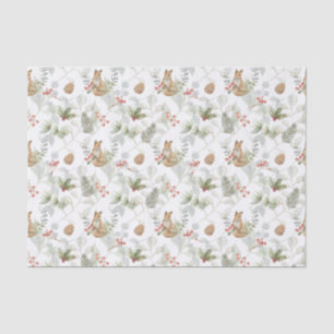 Watercolor Christmas Fox, Pine Branches, Berries   Tissue Paper