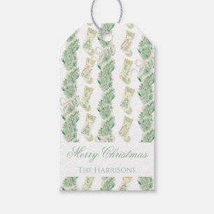 Watercolor Christmas Garland Bedford Stockings  Gift Tags