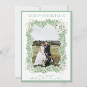 Watercolor Christmas Garland Stocking Five Photos Holiday Card