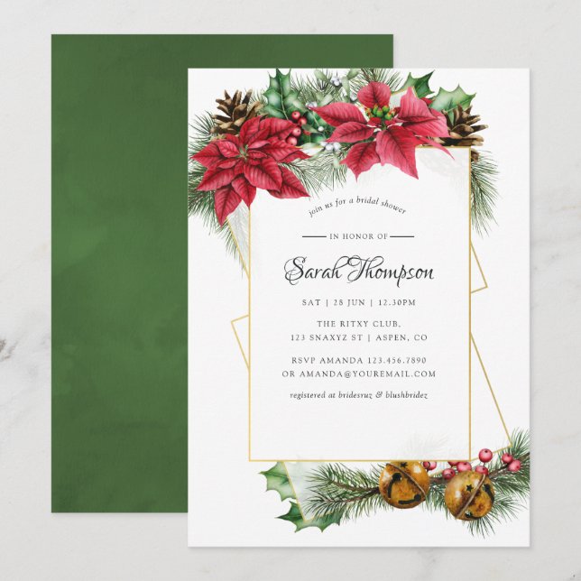 Watercolor Christmas Geometric Bridal Shower Invitation (Front/Back)