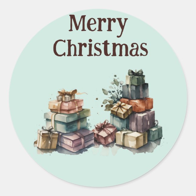 Watercolor Christmas Gifts  Classic Round Sticker (Front)