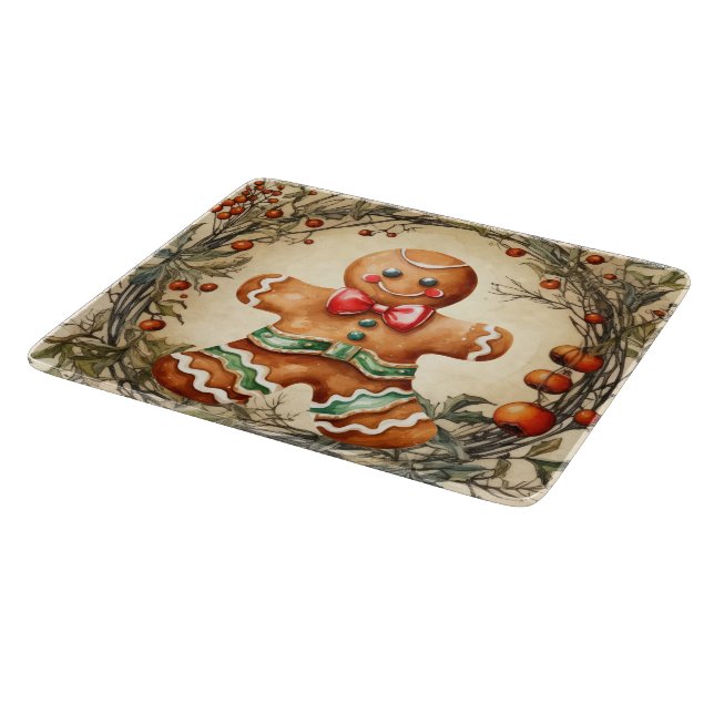 Watercolor Christmas gingerbread cookie Cutting Board (Corner)