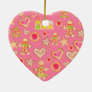 watercolor Christmas gingerbread cookies Ceramic Ornament