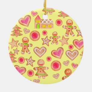 watercolor Christmas gingerbread cookies Ceramic Ornament