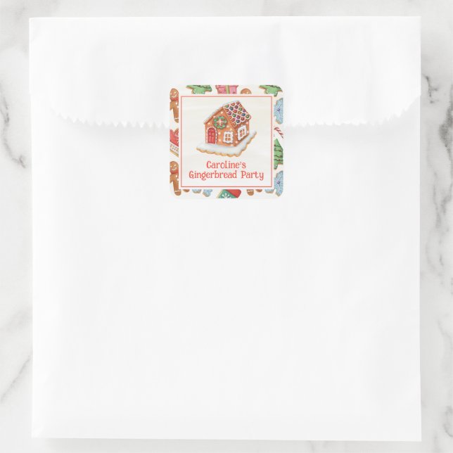 Watercolor Christmas Gingerbread House Cookies Square Sticker (Bag)