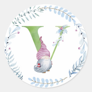 Watercolor christmas gnome. classic round sticker