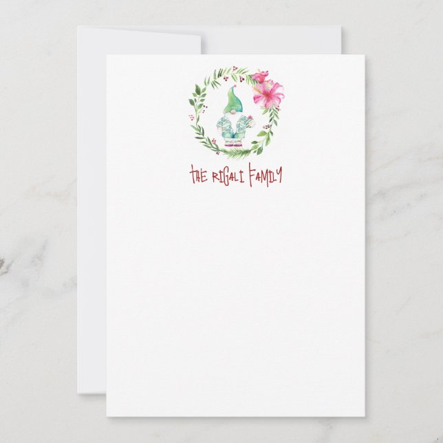 Watercolor Christmas Gnome Personalized Stationery Card (Front)
