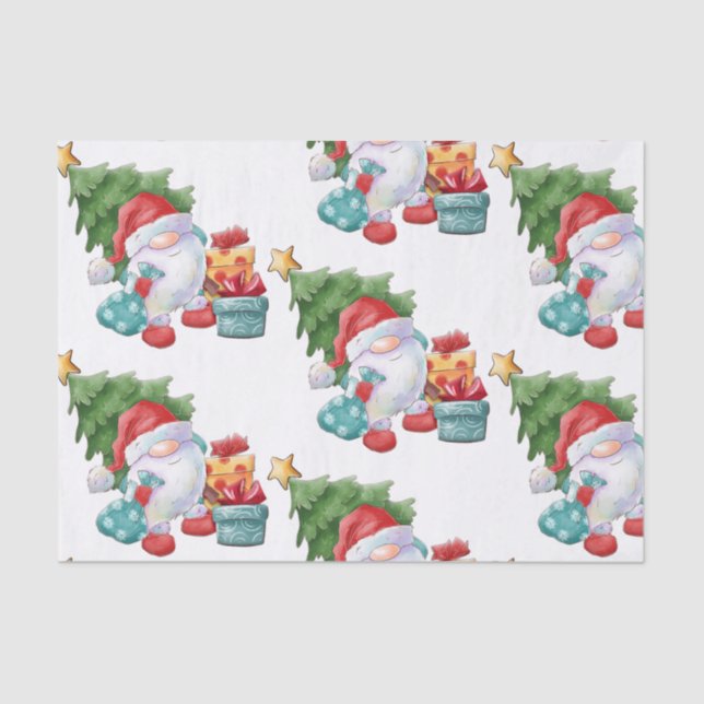 Watercolor Christmas Gnome Tissue Paper (Front)